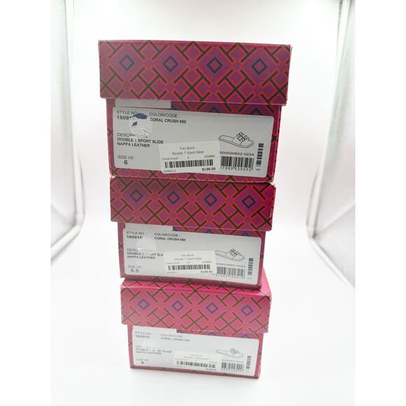 Tory Burch Double T Sport Leather Slide Coral Crush 160910 US 6 NEW Orange Luxe - Picture 6 of 7